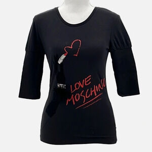 Love Moschino Glove and Lipstick Graffiti T Shirt in Black - Size 4